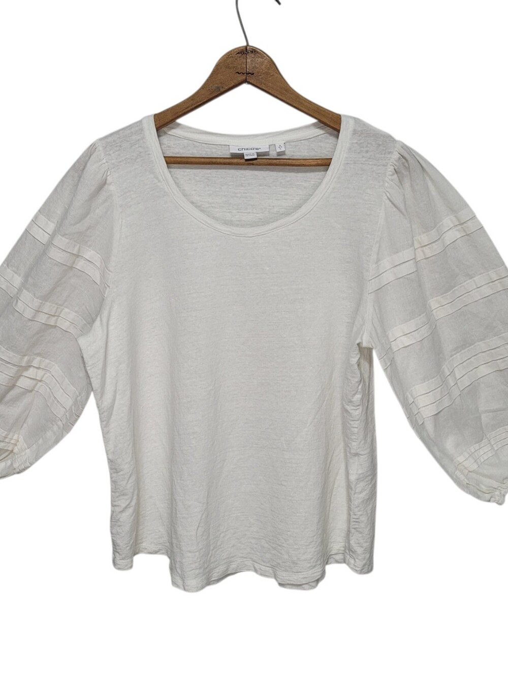 Chicos Size 2 /L Balloon Sleeve Linen Top Ivory Boho Minimalist Cottage Indie